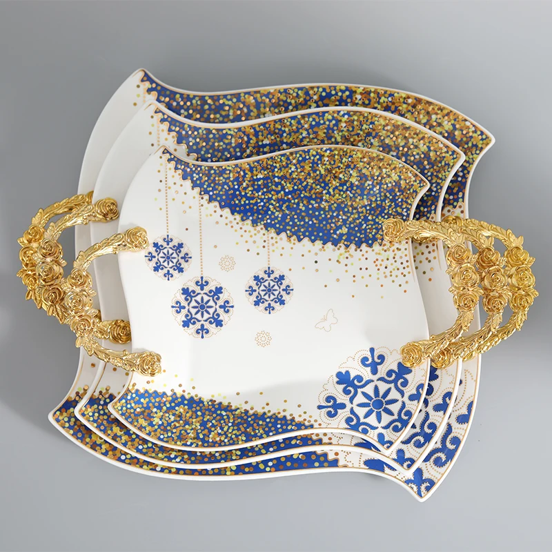 

Windmill Shape Chocolate Candy Nuts Ceramic Platter With Double Metal Handle Tray For Wedding Banque Party Home, Gold