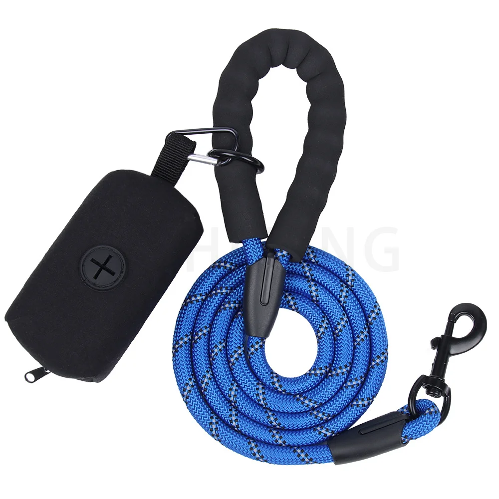 

150CM Strong Dog Rope Leash With Comfortable Padded Handle And Highly Reflective Threads For Medium And Large Dogs, Black/blue/red