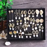 

Barlaycs Statement Vintage Cute 14K Gold Plated Shell Freshwater Pearl Stud Hoop Earrings Seashell for Women Jewelry