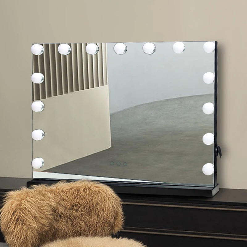 

MiLe large square desktop cosmetic mirror LED light Hollywood vanity makeup mirror, Black