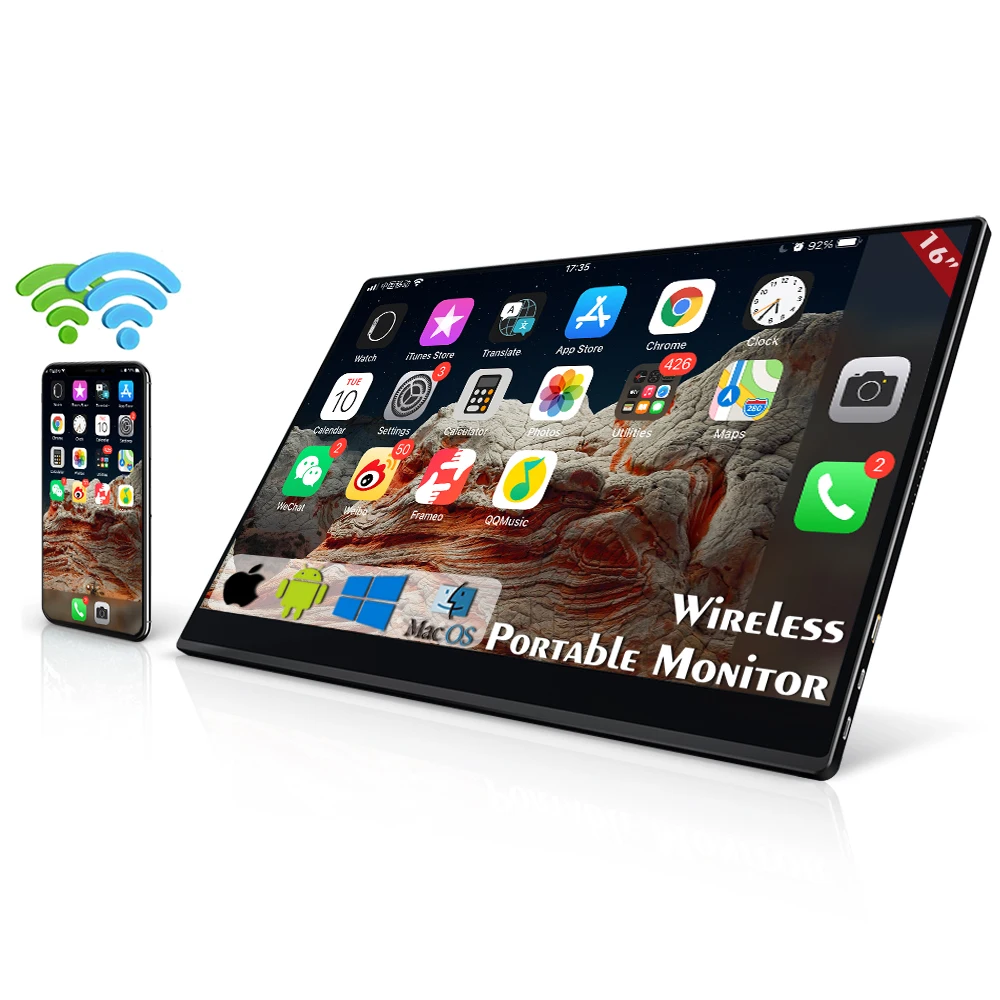 

SIBOLAN  1080P 5G wifi built in battery pc portable monitor gaming computer monitor with Type C and mini HD port