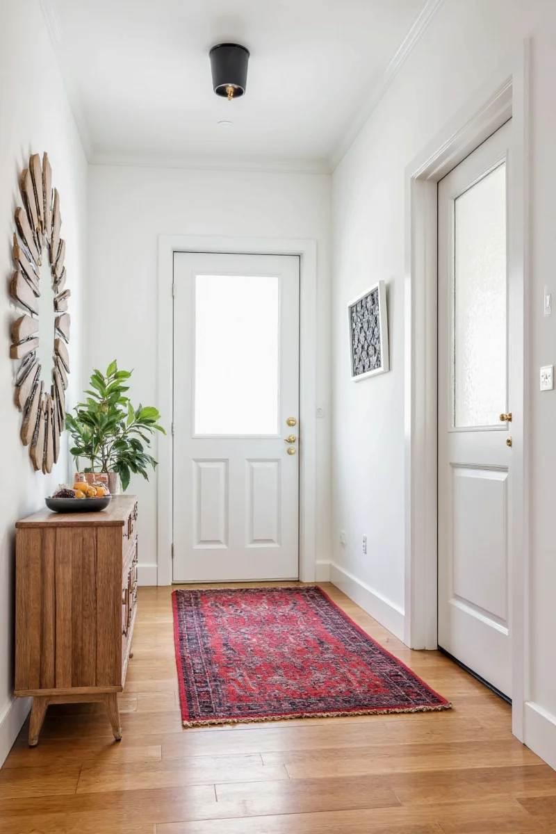 Narrow floating shelves in entryway