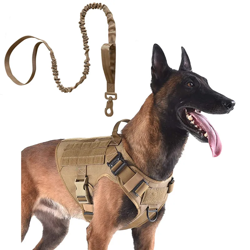 

Tactical Dog Harness leash for Large Dogs, Military Dog Harness with leash , No-Pull Service Dog Vest with military dog leash, Khaki/black/green/camouflage
