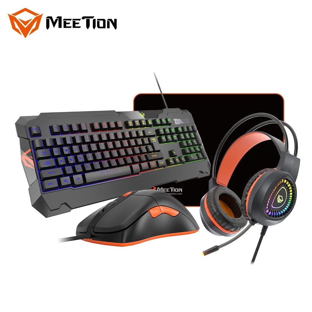 

MeeTion C505 Computer Wired Combos Teclado Y Kits Gaming Headset Keyboard Mouse Set Combo with Mouse Pad, Black
