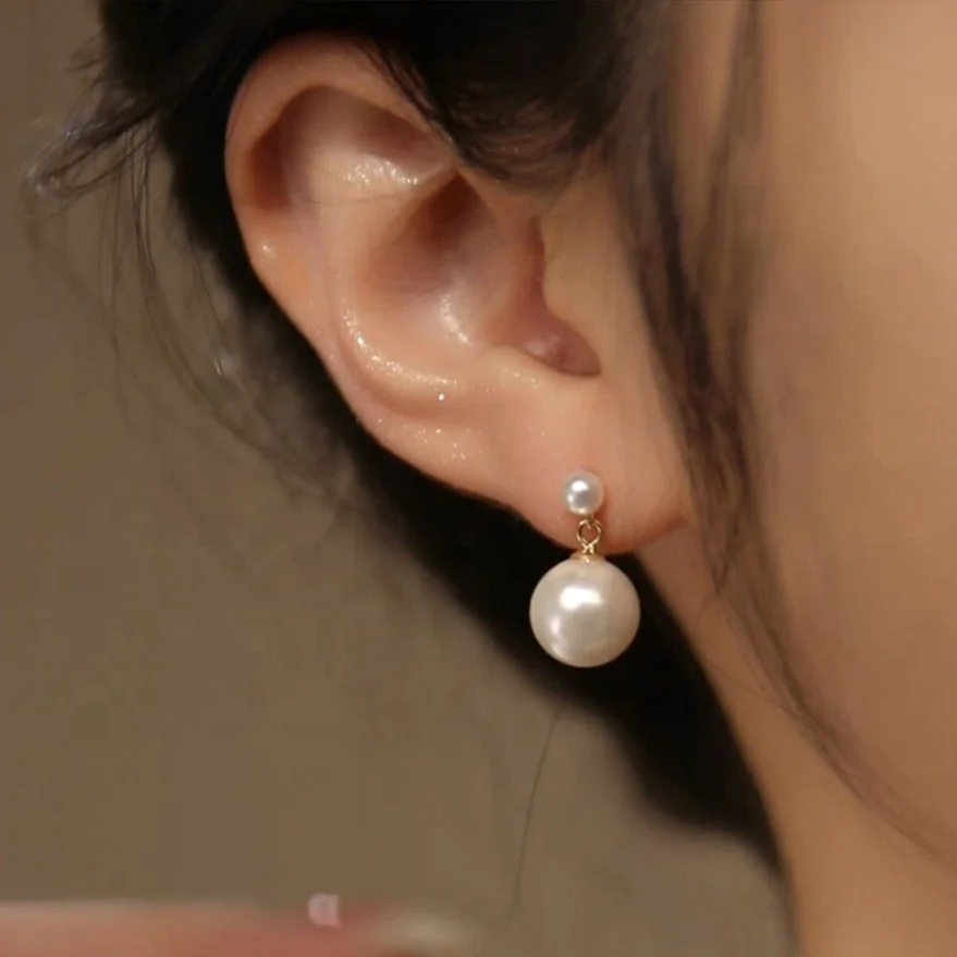 

S925 Sterling Silver Synthetic Pearl Earring Summer Short Style Korean Simple Pearl Studs Earrings Women Girls Jewelry