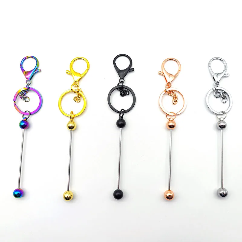 

New Arrival DIY Beaded Key chain Blank Keychain Beadable Metal Keyring Diy Beads Claw Clasp Loop Key Holders Beaded Keychain Bar