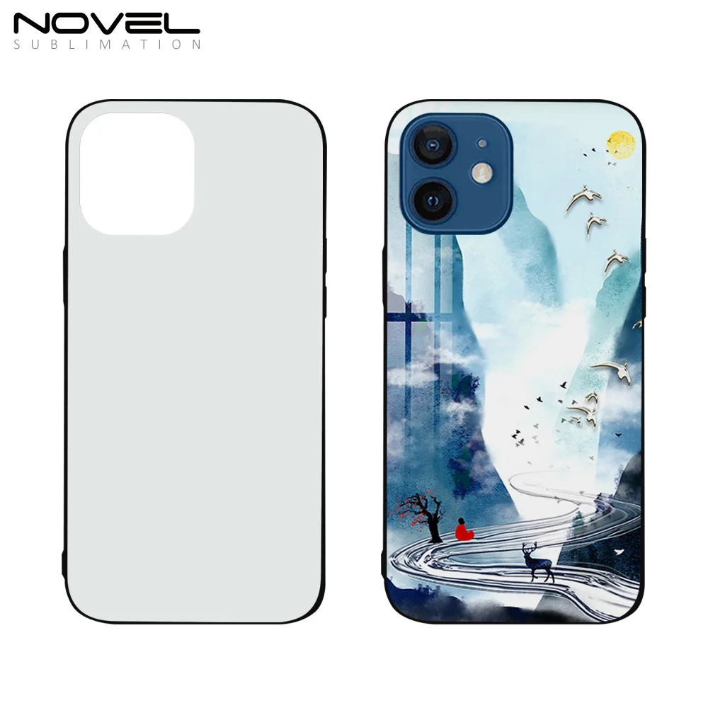 

Factory Wholesale Price Sublimation 2D TPU Phone Cases with tempered glass insert for iPhone 12 mini, Black