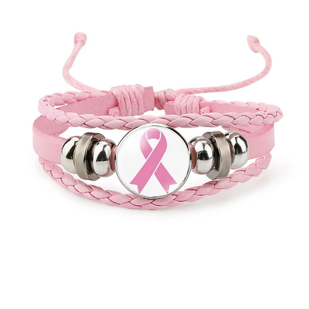 

Breast Cancer Awareness Accessories Women hand-woven leather bracelet, As picture