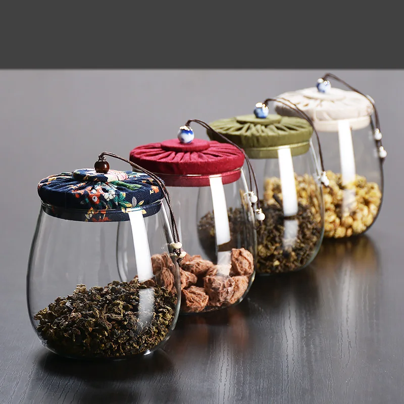 

600ml Best Sale Clear Glass Colorful lid Pretty Gunny Cloth Cork Lid Glass Airtight Storage Jar, Transparent