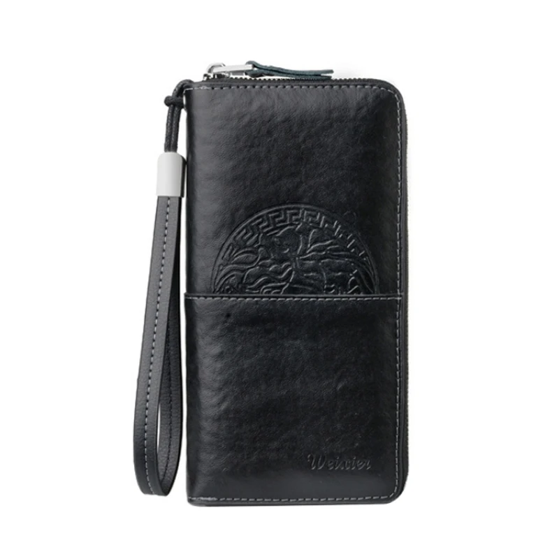 

2021 Fashionable W112 Antimagnetic RFID Men Cowhide Leather Multifunctional Wallet Business Handbag with Gift Box Dropshipping