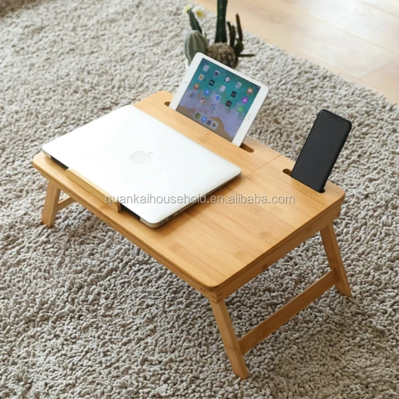 Yellow Multifunctional Portable Bamboo Bed Tray Folding Table Bamboo Tray with Foot Tray Computer Breakfast Serving Tray Bed Tray Bed Table Naiflowers Height Adjustment Laptop Tray Desk 
