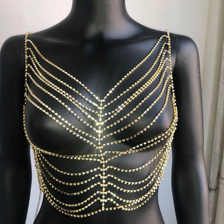 

Cross-border hot style rhinestone top skirt dual-use super flash hollow sexy skirt nightclub costume body chain