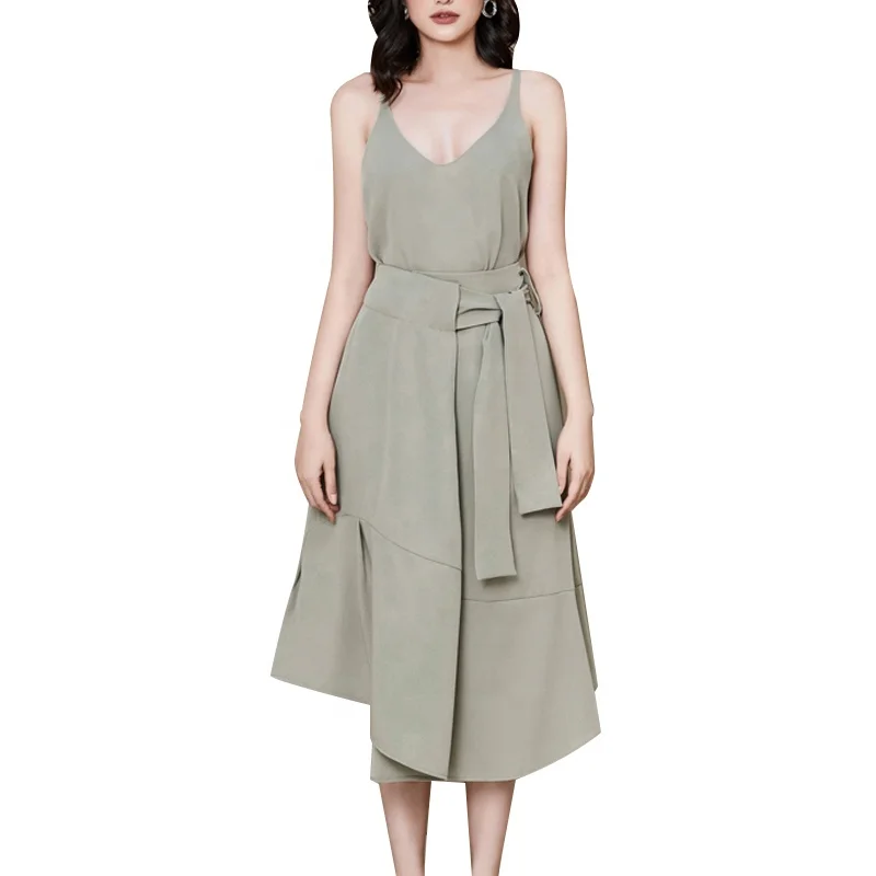 

Custom Design Ladies Summer Wear Two Piece Set Dress Vest Top Wrap Skirt Sets Suits, Customized color