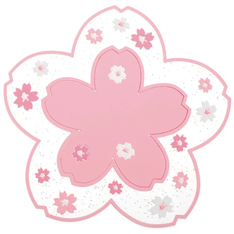 

Stock and Crazy hot selling Sakura coaster with PVC coaster and cup mat, Pink/white
