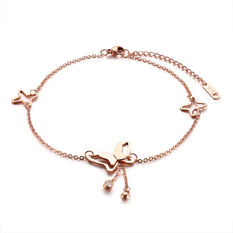

Wholesale Women's Pink Stainless Steel Butterfly Anklet Jewelry, Rose gold