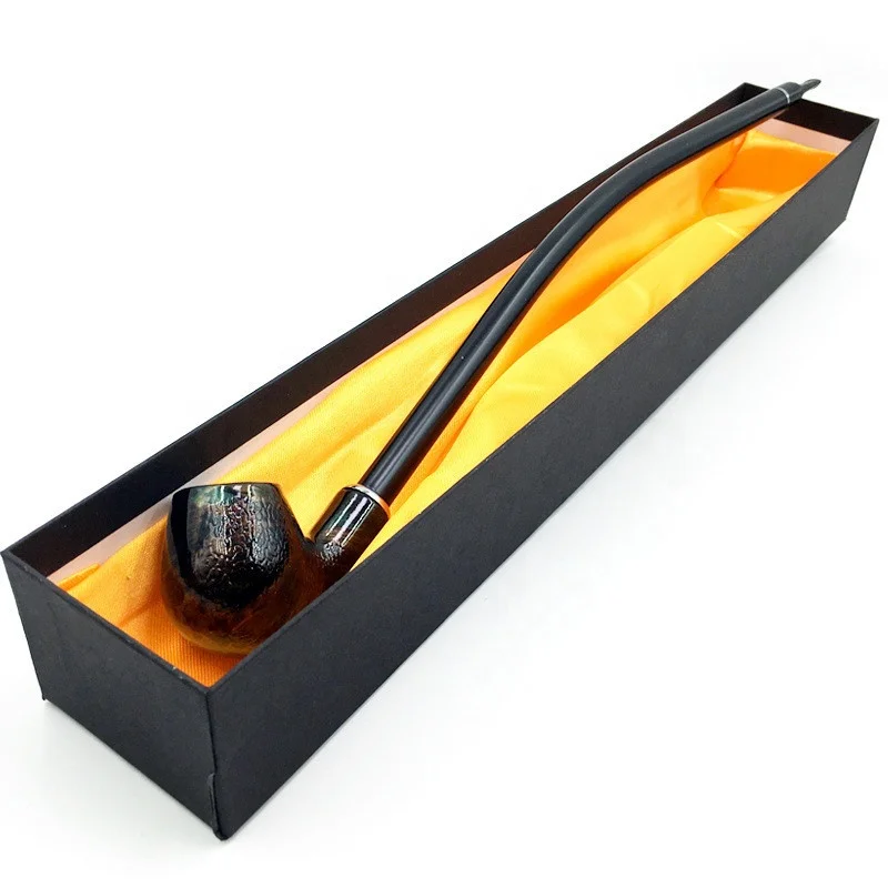 

Exquisite Snake Pattern Curved Long Wooden Pipe Chinese Long Handle Pipe with Gift Box, Picture