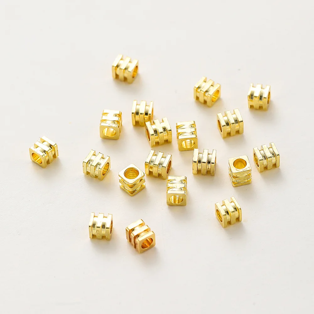

18K Gold Plated African Waist Perler Beads Designs Square Smooth Three-dimensional Spacer Beads Brass for jewelry making