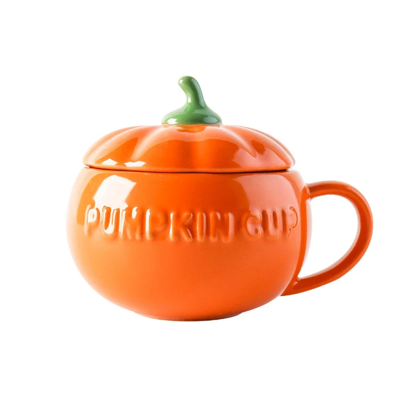 

Orange Ceramic Pumpkin Mug with Lid Fancy Halloween Cup for Coffee Embossed Porcelain Pumpkin Cup Custom Logo, Glazed