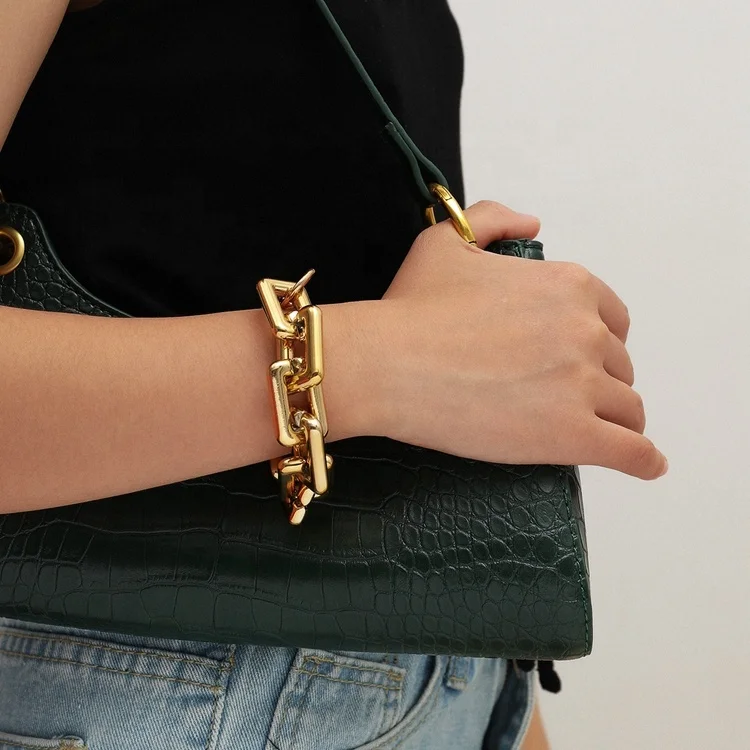 

Hip hop gold chain link bracelet jewelry female exaggerated punk thick chain link bracelet, Gold color