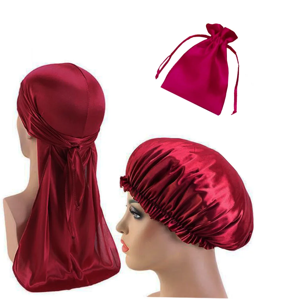 2020 Pink Custom Logo Matching Silk Satin Wave Cap Bonnet And Durag Set In Bag - Buy Bonnet And ...