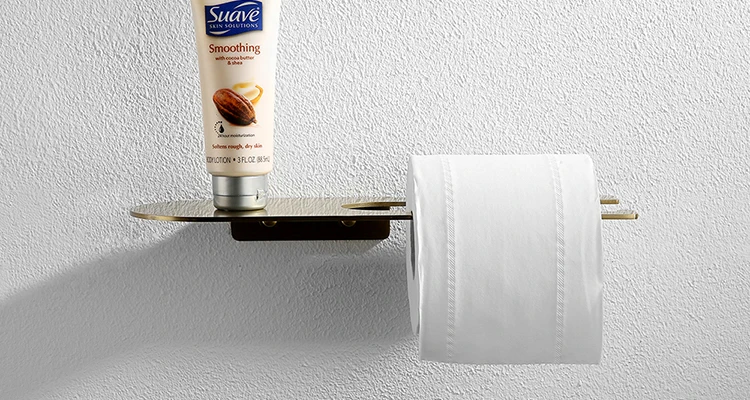 Brushed Gold Washroom Storage Shelf with Toilet Roll Paper Holder