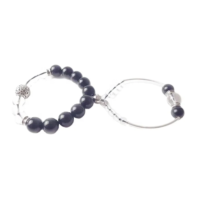 

Korean Creative Black Magnet Bracelet A Pair Of Attraction Charm Black Natural Crystal Alloy Bracelet For Couple, As picture