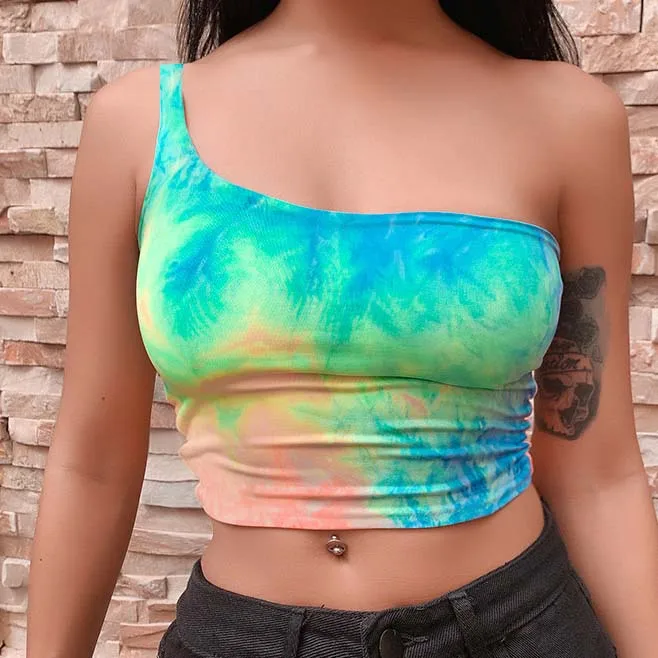 

FS1118D summer women One Shoulder Tie Dye Tank Tops
