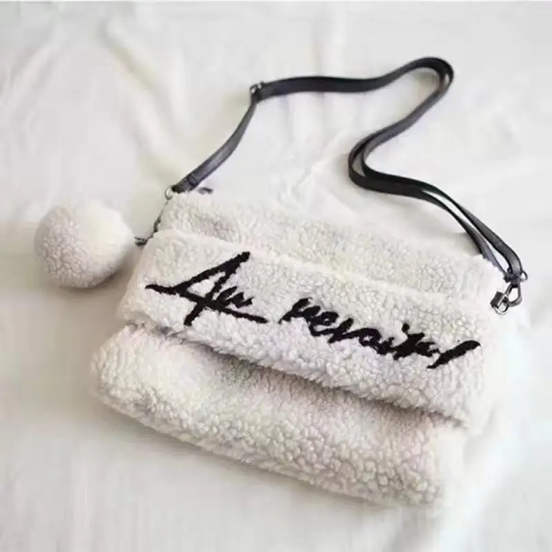 

Winter Faux Fur Embroidery Wide Strap Clutch Bags Ladies Crossbody Chest Bags