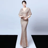 

2020 new arrivals cloak design dinner wear dresses bridesmaids 6 colors sequin sexy backless party formal evening gown long