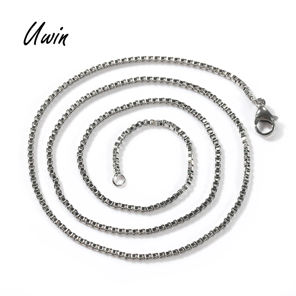 

UWIN Stainless Steel 1.5mm thin box chain 18inch With Small Size CZ Hollow Heart Pendant Rapper Jewelry, Gold, silvery, custom color is acceptable