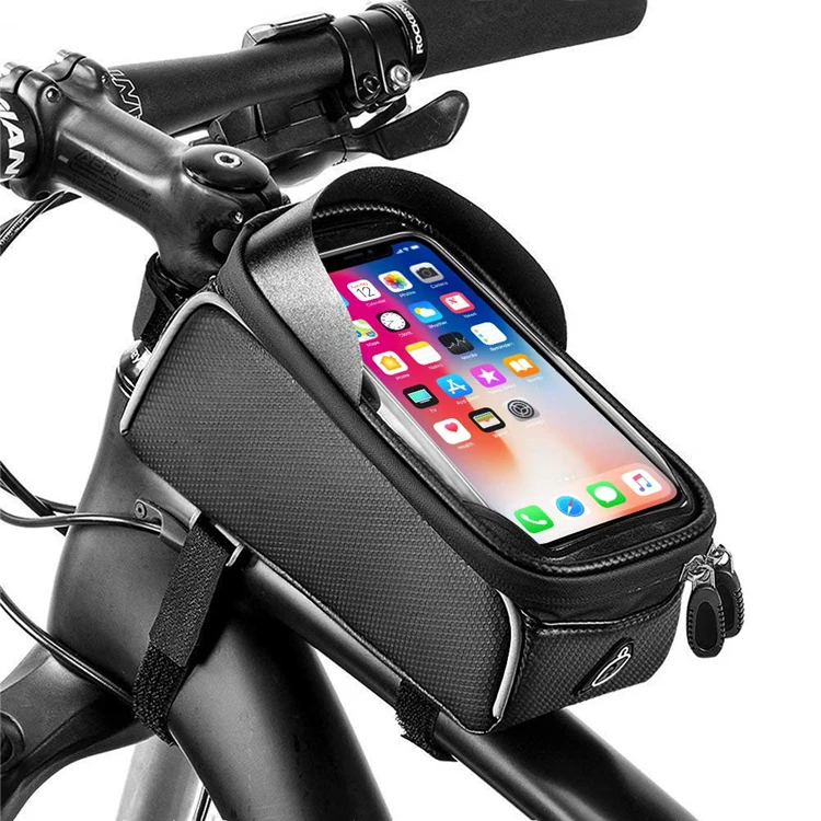 

VANNO New Model Cell Phone Touch Screen Bicycle Front Top Tube Bag Waterproof Bike Phone Bag, Black