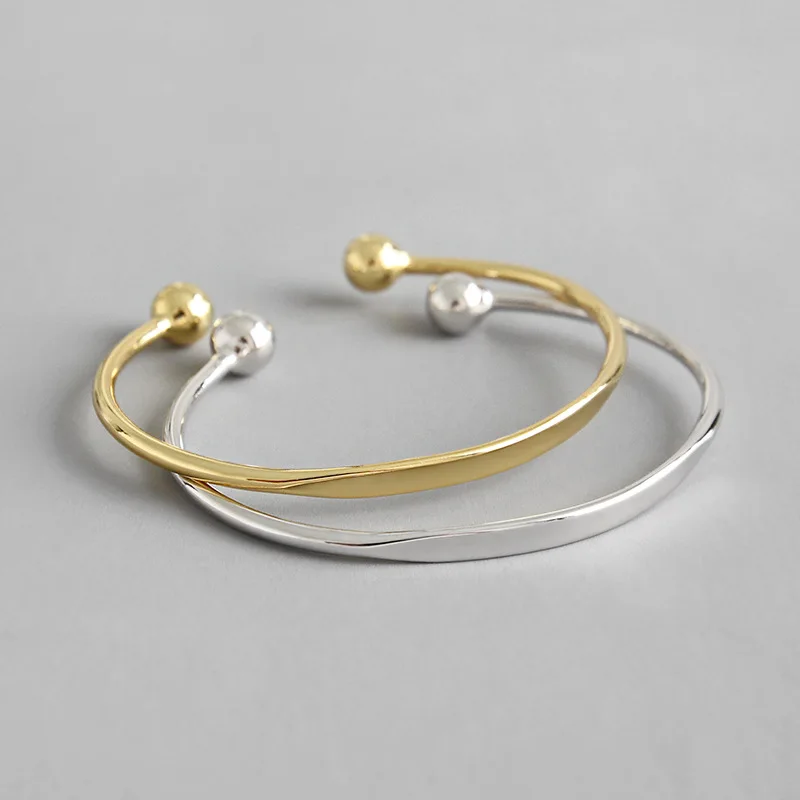 

Simple Plain 925 Sterling Silver Cuff Bracelet Bangle Woman, Silver, gold