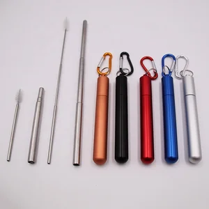 Image of FDA Approved Portable Custom Logo Stainless Steel Telescopic Collapsible Metal Drinking Straw With Container BPA Free