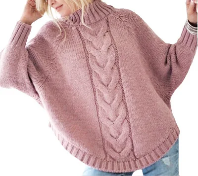 

Plain high neck sweater with bat sleeves sweater woman, Picture