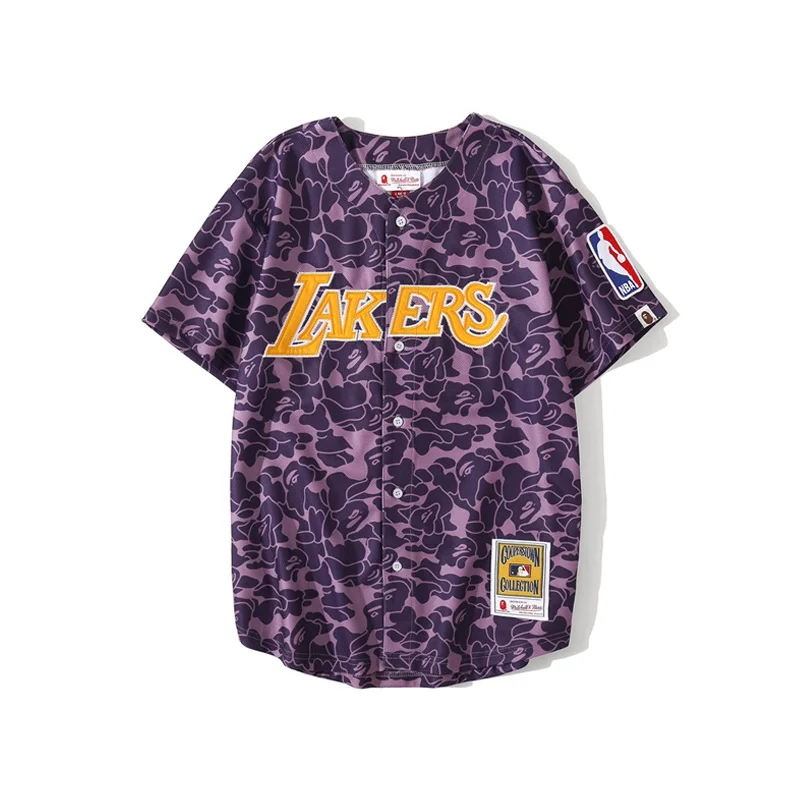 

Price Famous Team Animal Head Print Purple Breathable Baseball Shirt Bape T-shirt