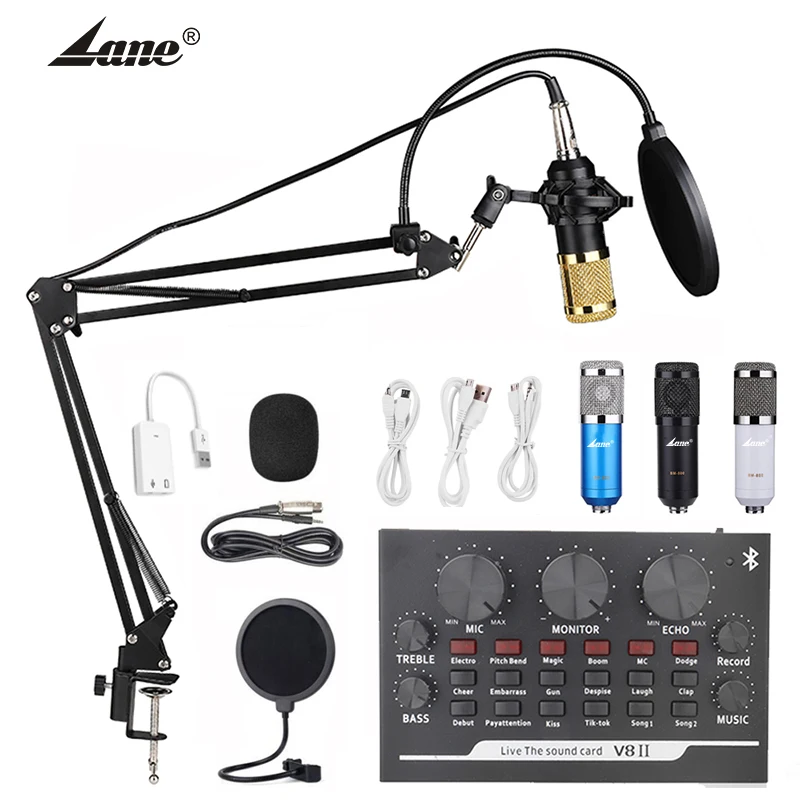 

High Quality V8 Plus Sound card Conference Use Echo Cancellation Microphone Complete Set Studio Mic Kit YouTube recording