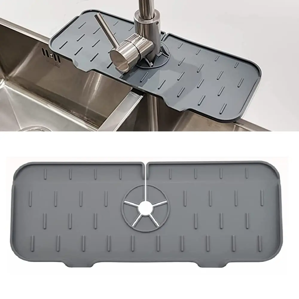 

Washable Kitchen Sink Splash Guard Protector dish drying Faucet Water Splash Catcher Silicone faucet mat, Grey, black, orange