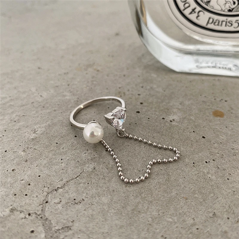

Elegant Real 925 Silver Chain Pearl Finger Rings For Women, Picture