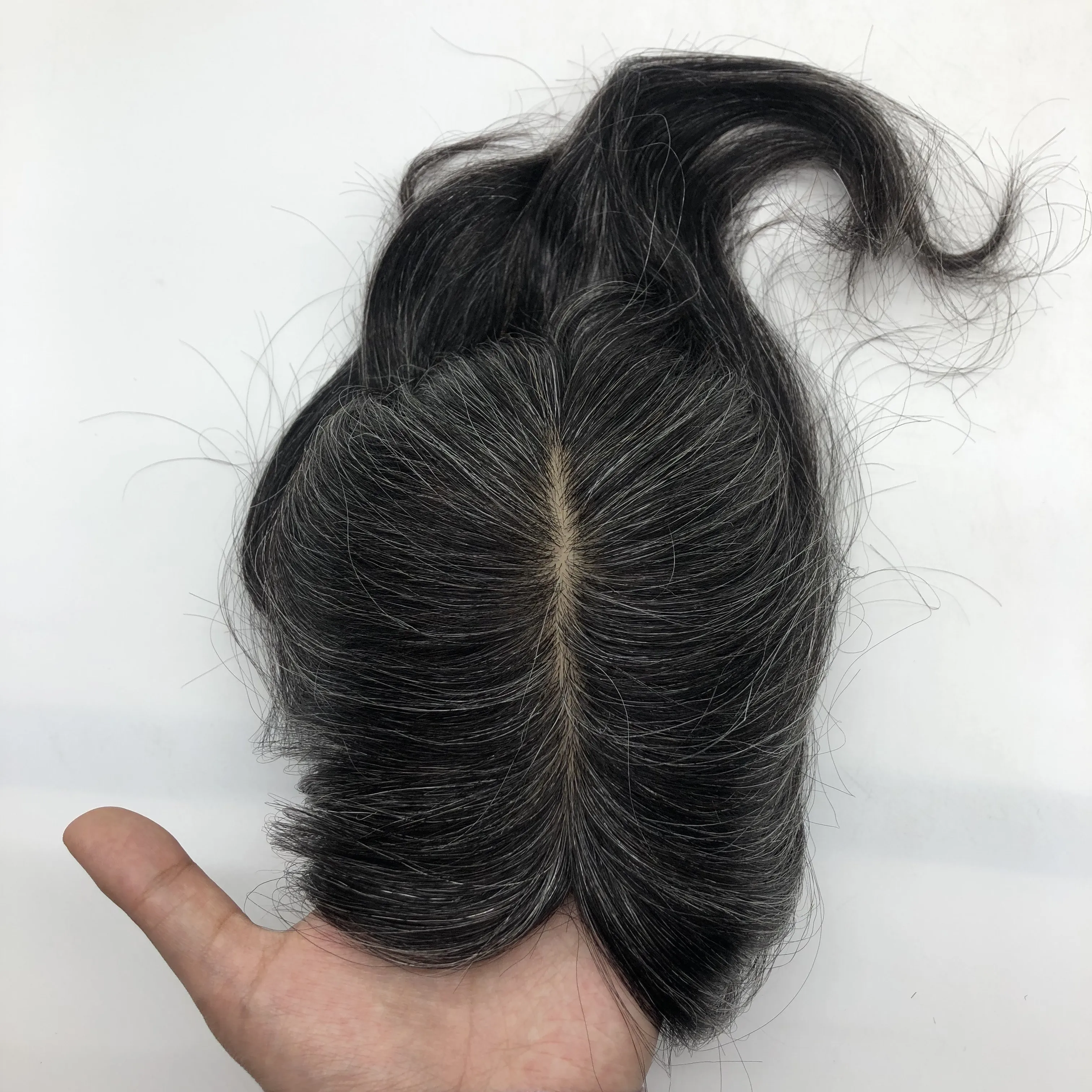 LONGFOR Hot Selling Products 2024 Real Cuticle Remy Hair Topper 2x6 Inches Salt Pepper Hair Topper Silk Base Toppers for Women