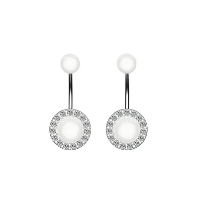 

Geometric Simple Pearl Belly Button Ring Stainless Steel Pearl Navel Ring Piercing Body Jewelry