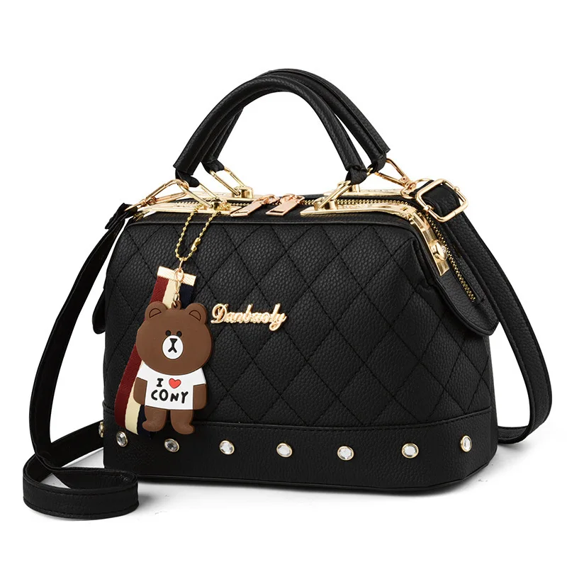 

High Quality Custom Logo Hand Bag With Bear Tag Fashion Design Luxury Hand Box Bags For Kids Ladies Mini Handbags For Women, Black,grey,red,pink,purple,rose,sky blue