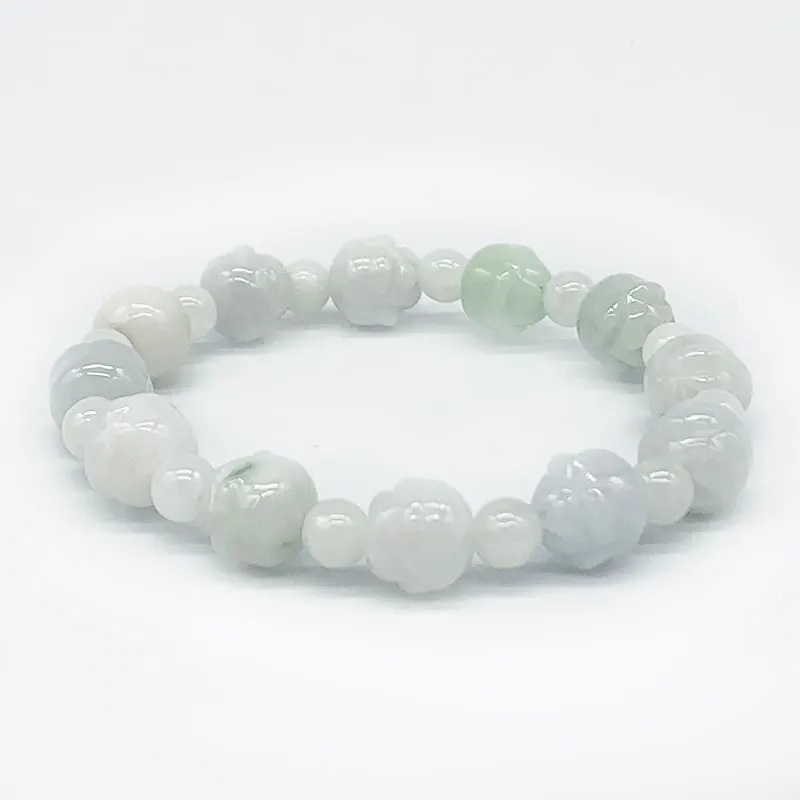 

2021 Hot Natural Burma Jade Green Jadeite Beads stone Bracelet Woman Bangle Elastic Good Quality Carving
