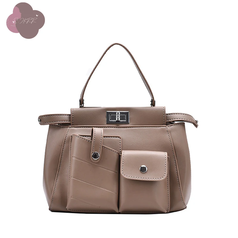 

2021 hot style double pocket small pu leather crossbody bags lady branded totes handbags for women