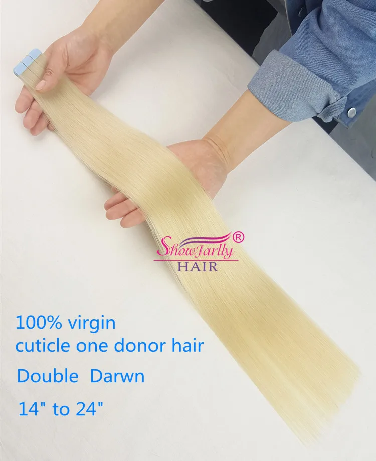 

Top quality virgin Russian natural hair tape in extensions cuticle aligned single donor PU Blonde tape in human hair extensions