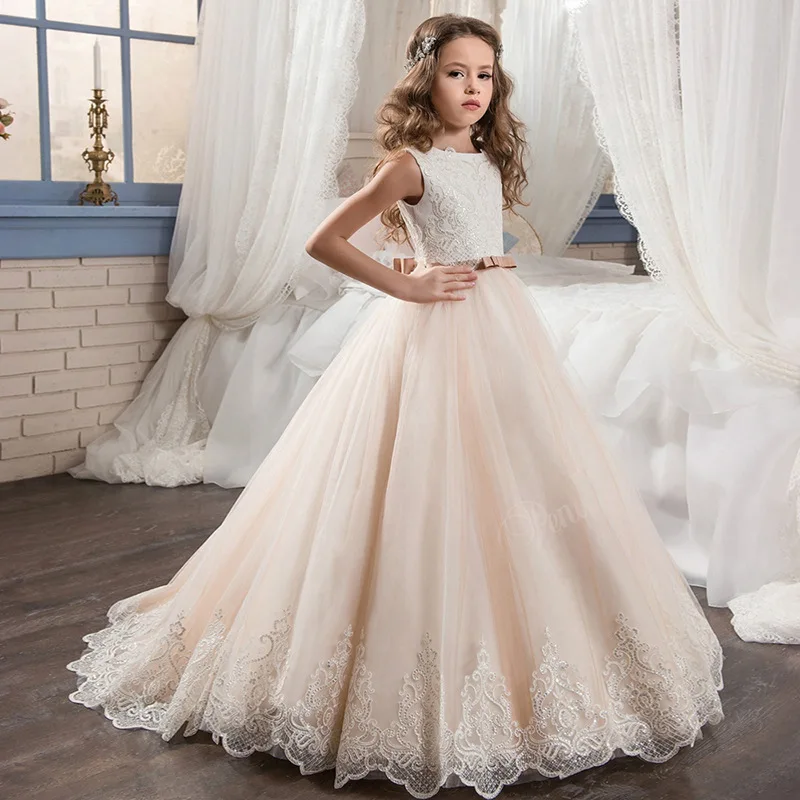 

S185A 2021 Children's wedding dress girls lace hot rhinestone flower girl fluffy princess dress