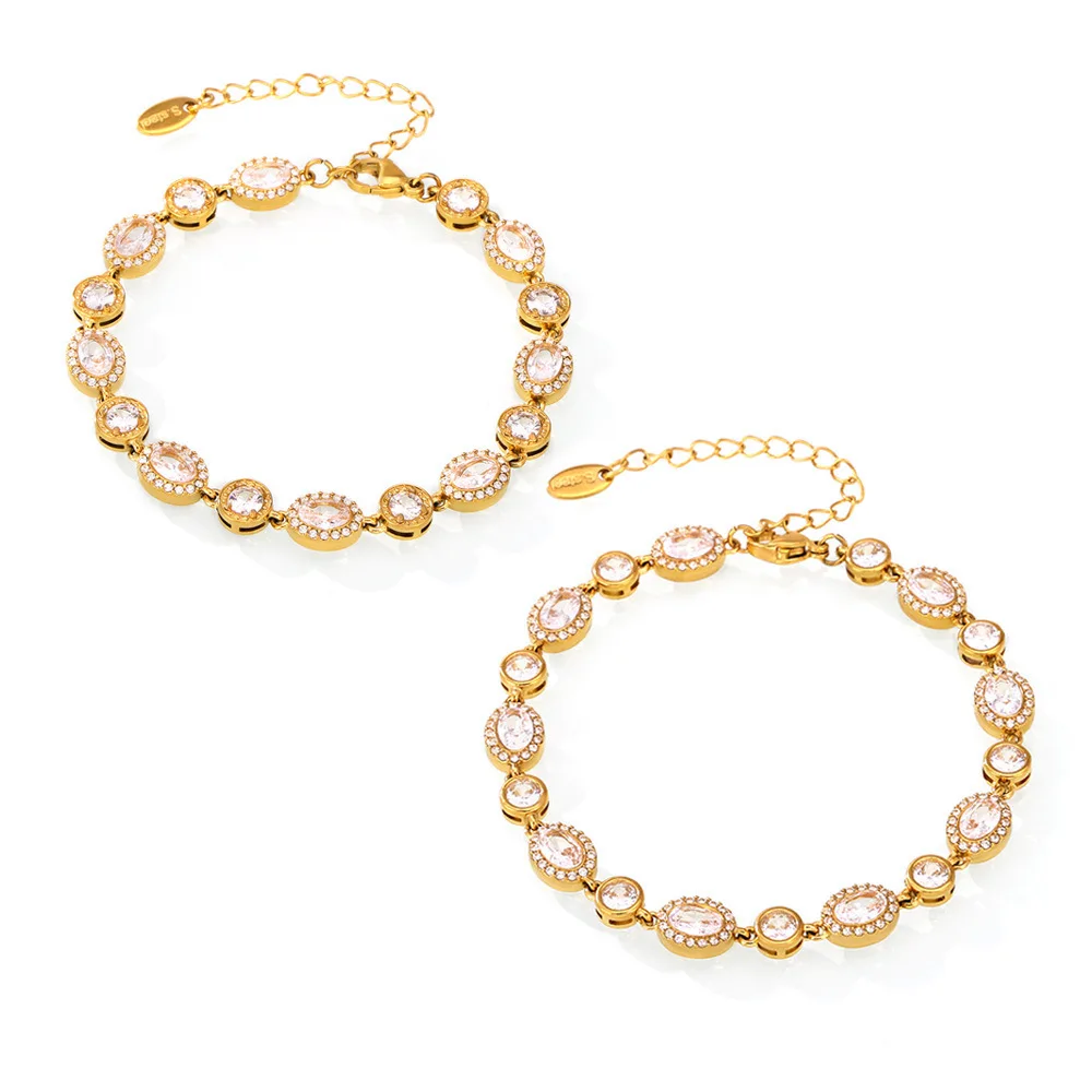 18K PVD Gold Plated Waterproof Stainless Steel Starry Sky Zirconia Pave Chain Bracelet for Women Wholesale Jewelry