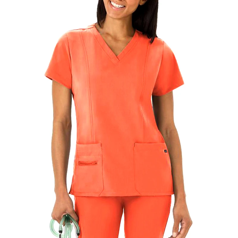 

New Arrival Wholesale Two Piece Scrubs Sets, Fashionable Short Sleeve Women Nursing Uniforms, Blue, pink