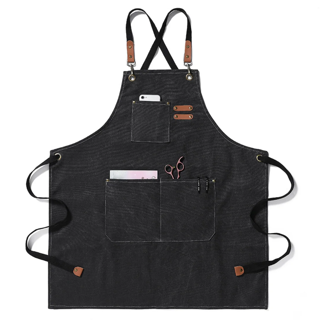 

2021 custom logo bbq black mens denim barber aprons kitchen leather with working apron, Customized color