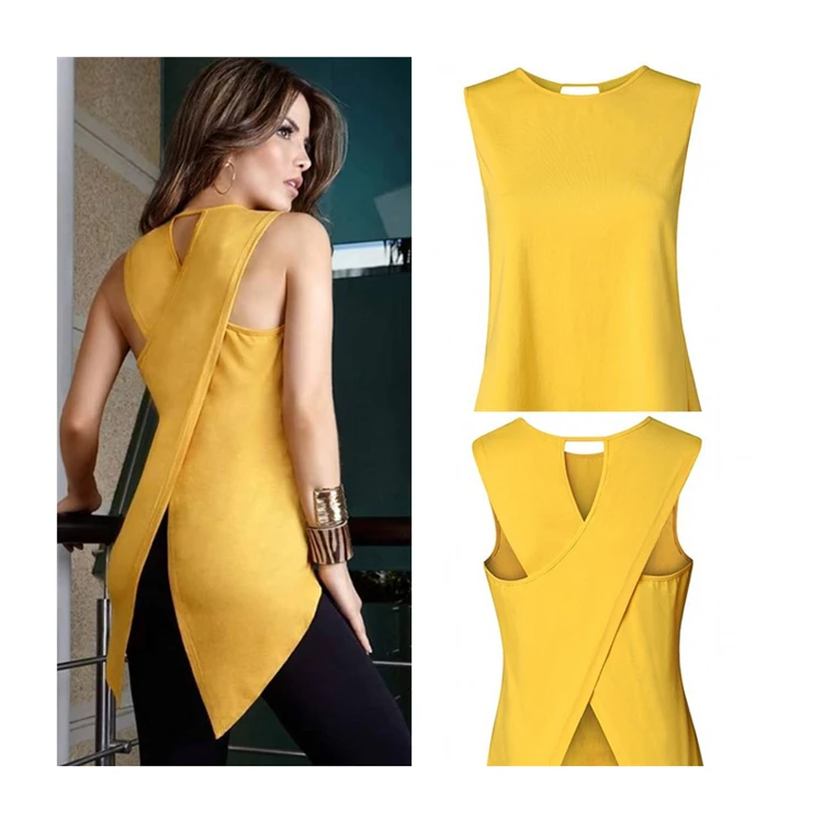 

Hot Fashion Women Tops Irregular Fashion Sleeveless Back Cross Slim Tank Top for ladies, Customized color/as show