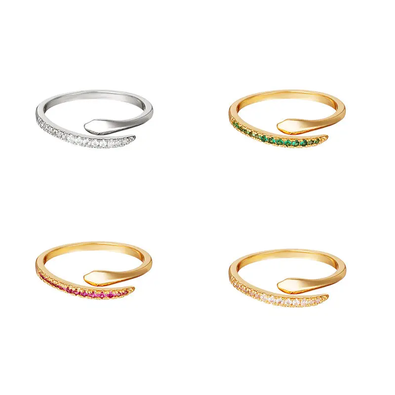 

925 sterling silver fine jewelry rings snake shape multicolored zircon thin open gold plated rings jewelry women